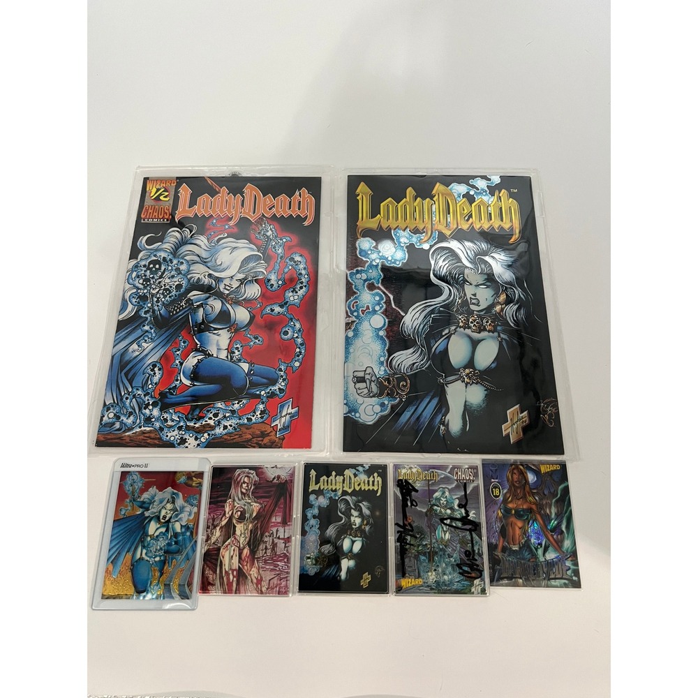 Lady Death Chaos Comics Lot 2 Prints COA Signed Wizard Trading Card Darkchylde